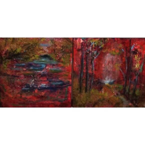 2 Panel Mixed Media Abstract Landscape 24x24 - Picture 4 of 7